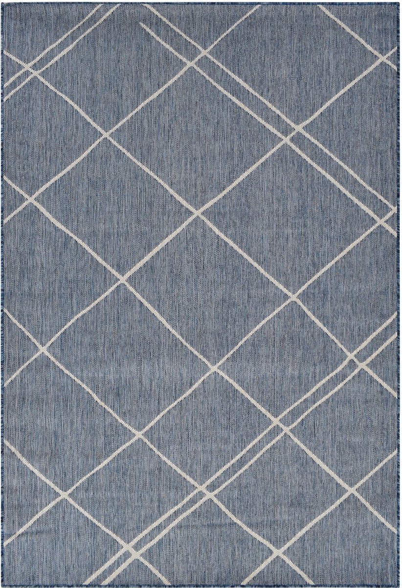 Vercai Rugs Terrace Collectie - Laagpolig Vloerkleed - Tapijt voor Binnen en Buiten - Polypropyleen - Blauw / Ivoor - 200x290 cm