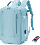 Reisrugzak, handbagage, vliegtuig, 40 x 20 x 25 cm, uitbreidbare 15,6 inch laptoprugzak, reistas onder de zitting, waterafstotend, dagrugzak met laptopvak en USB-oplaadpoort, blauw