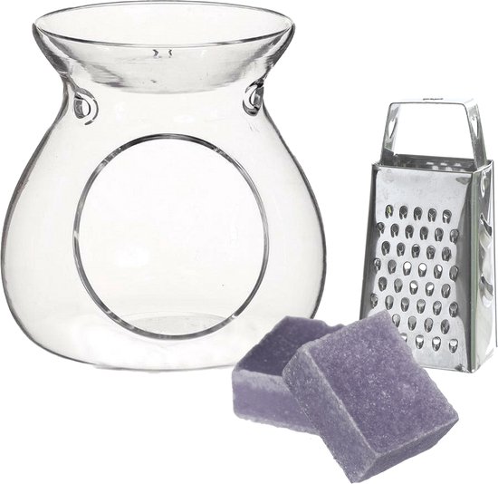 Ideas4seasons Amberblokjes/geurblokjes cadeauset - lavendel - inclusief geurbrander en mini rasp