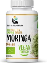 Base Of Natural Health - BIO Moringa Tabletten 60 stuks 500 mg - In Tabletten - Biologische Moringa Oleifera Bladeren - 1500 mg Bioactieve Bestanddelen - Moringa Capsules - Rijk aan Antioxidanten en Vitaminen - Superfoods - Hoog Gedoseerd