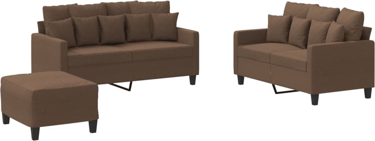 vidaXL - 4-delige - Loungeset - met - kussens - stof - bruin