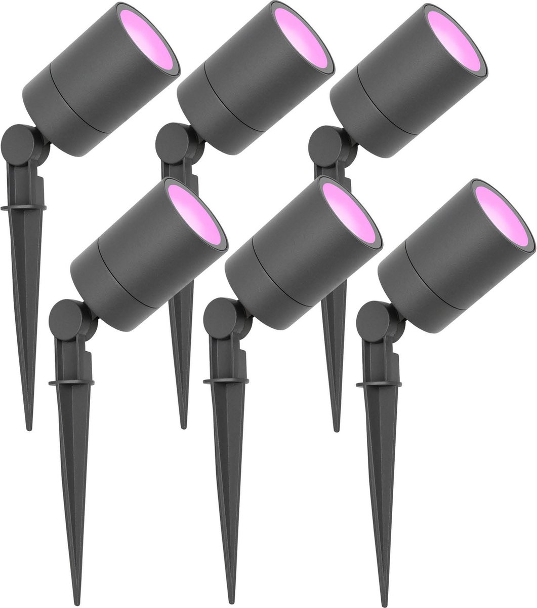 Ledvion - 6X SMART Wifi LED Prikspots Antraciet - IP65 - 5W - 1M