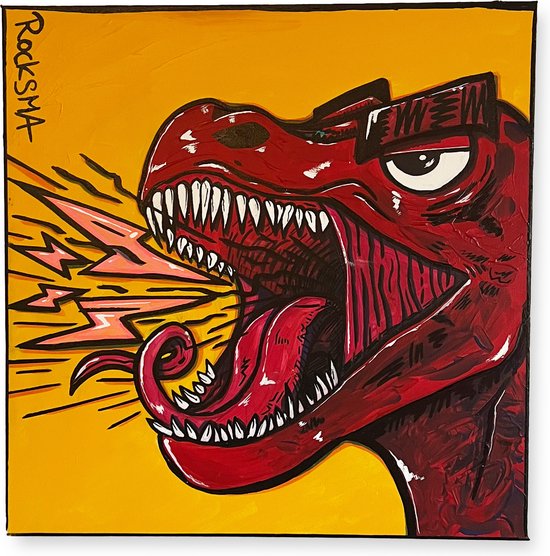 ROAWRH - Schilderij - 40x40cm - Dinosaurus - T-Rex- Rocksma - Kunst - Handgeschilderd - One of a Kind