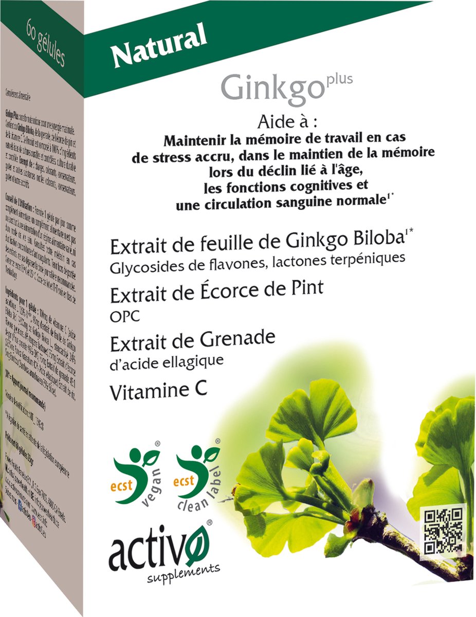 Goedkoopste Ginkgo Plus activO - 60 Vegan Capsules - Supplements