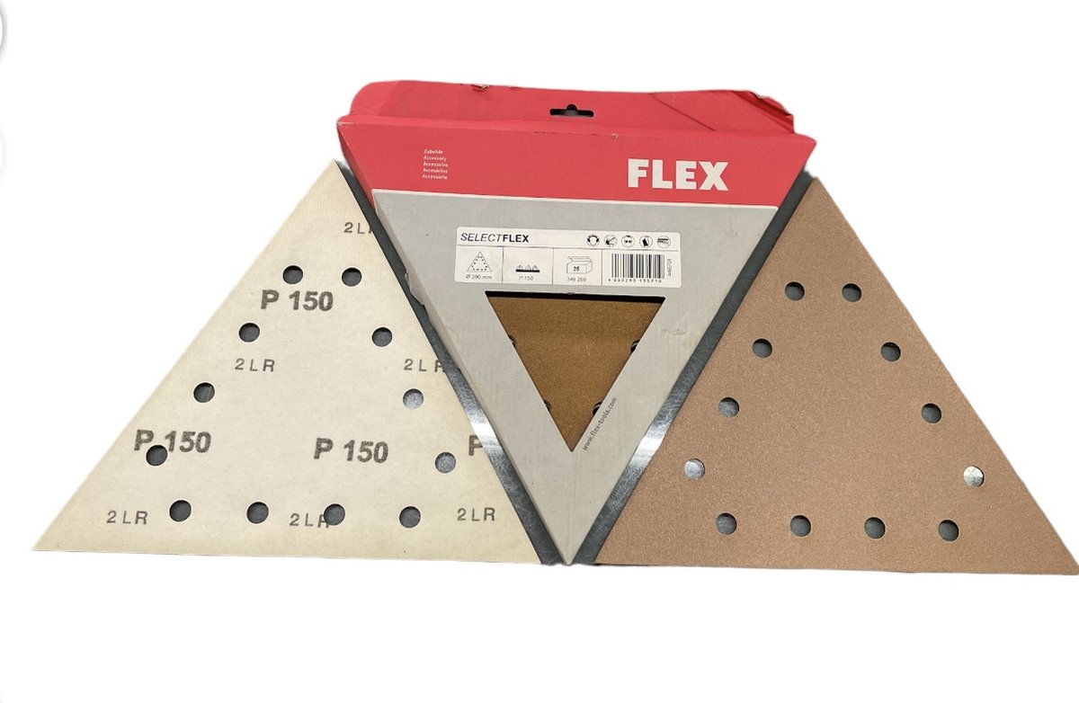 Flex tools Select flex schuurpapier driehoek art. 349259 - 290 mm x 250 mm - P150 - Prijs per doos ( inhoud 25 stuks)