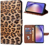Geschikt Voor Samsung Galaxy A34 Hoesje - Solidenz Bookcase A34 - Telefoonhoesje A34 - A34 Case Met Pasjeshouder - Leopard - Panter - Cover Hoes - Luipaard
