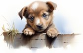 Puppy Poster | Hondenposter | Poster Hond | Aquarel Stijl | Kinderkamer | Babykamer | Babydieren | 71x51cm | Wanddecoratie | Muurposter | CW | Geschikt om in te lijsten