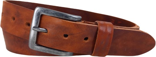 Vintage Leren Heren/Dames Riem | 4cm breed | Riemmaat: 105cm (totale lengte: 120cm) | 100% echt leer | Kleur: cognac | Nikkelvrije gesp