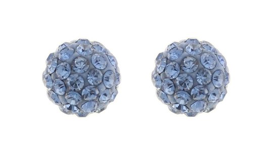 Behave Oorbellen zilver oorknoppen rond blauw met steentjes 0,7 cm