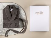 Casilin Unisex Badjas Fleece en Katoen Badstof - Dames en Heren - Cadeau Incl Luxe Geschenkdoos - Donkergrijs - XL