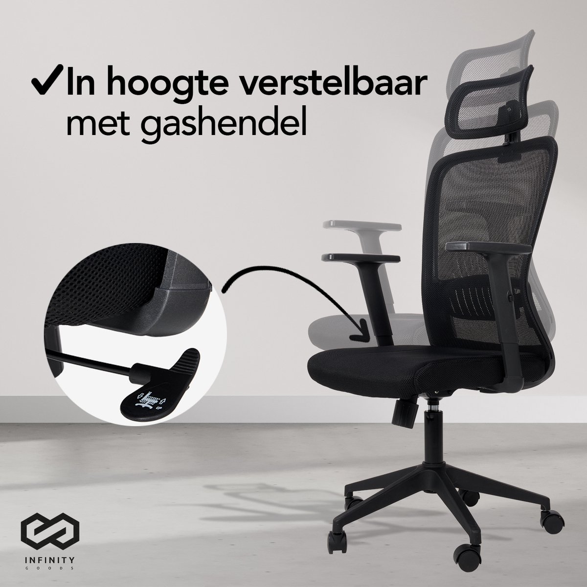 Infinity Goods Ergonomische Bureaustoel - Bureaustoelen Voor Volwassenen - Volledig Verstelbaar - Office Kantoor Chair - Zwart thumbnail 4