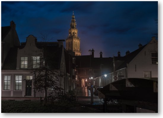 Nachtwake: Martinitoren - Turfsingel bij Avond - Fotoposter 70x50