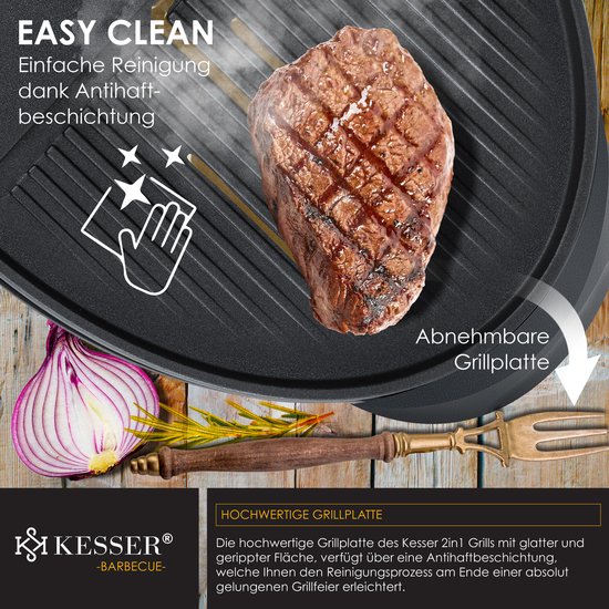 KESSER® Gril électrique | Gril de table 2 en 1 | Barbecue sur gril avec couvercle et pieds | 2400 watts maximum - Electroménager KESSER® Gril électrique | Gril de table 2 en 1 | Barbecue sur gril avec couvercle et pieds | 2400 watts maximum - Electroménager