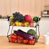 2-laags aanrecht fruitmand voor keuken groenten fruit mand kom standaard metalen rechthoek draadmand opslaghouder voor fruit groenten brood snacks keuken organizer, zwart