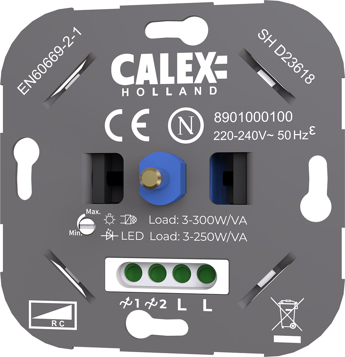 Calex LED Wanddimmer - Universele Inbouw Dimmer - 3-250W - Fase afsnijding