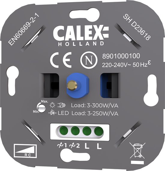 Calex LED Wanddimmer - Universele Inbouw Dimmer - 3-250W - Fase afsnijding - Calex