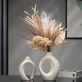 Vase en céramique - Vase à fleurs - Décoration - Wit - 2 set - Salon