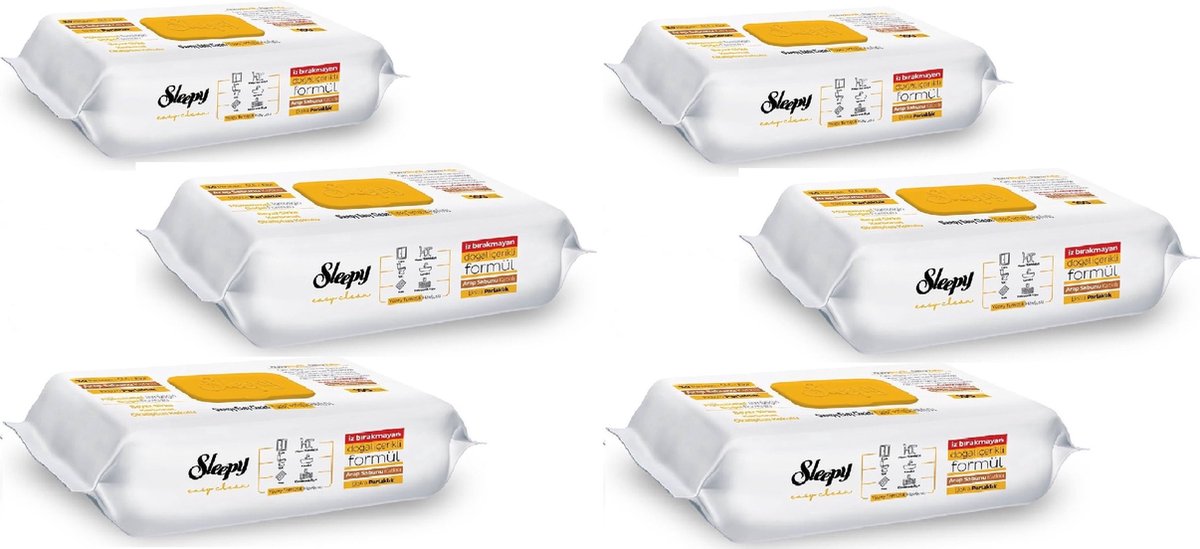 Sleepy 6-Pakket, Sleepy easy clean schoonmaak doekjes (100 doekjes) streeploos schoon, frisse geur, 0% parabeen en chloor. (geschikt voor ramen, badkamer, electronica, elke soort vloeren, enz.)