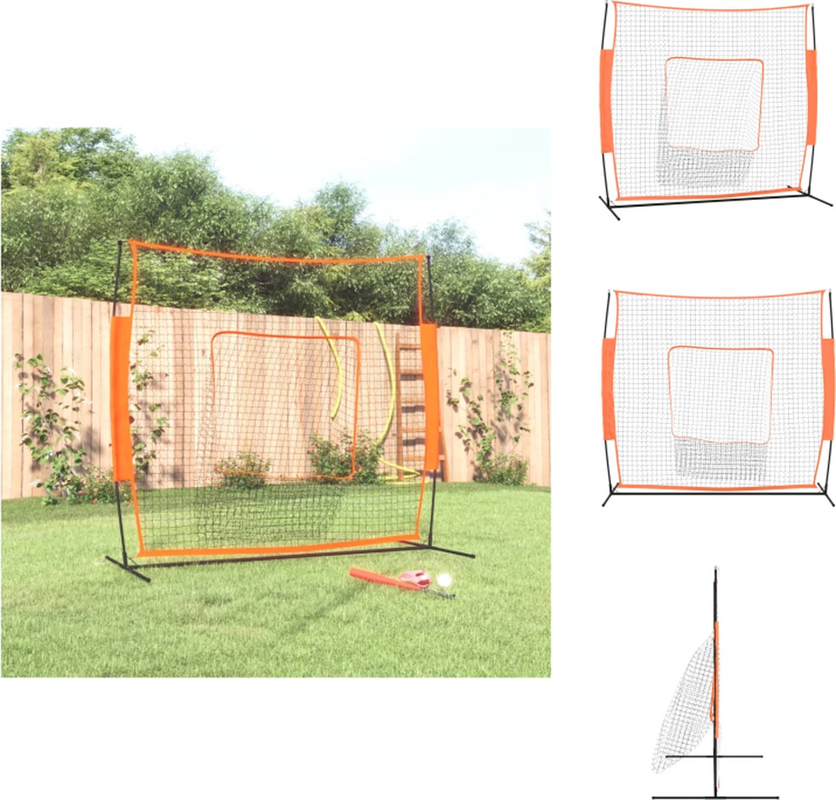 vidaXL honkbalnet - Staal en glasvezel frame - Polyester net - 219x107x212 cm - Rood en zwart - Honkbal
