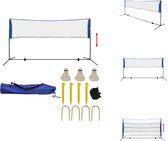 vidaXL Badminton Net en Frame - Recreatieve Badminton Set - 300 x 72 cm - Verstelbaar Frame - Inclusief Accessoires - Wit/Blauw - Badmintonnet
