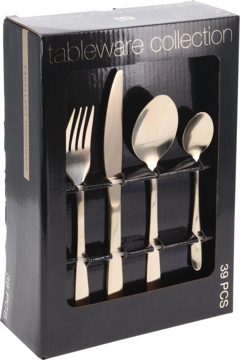 Tableware Collection Bestekset - 39 delig - Zilver met Gouden Accent - RVS