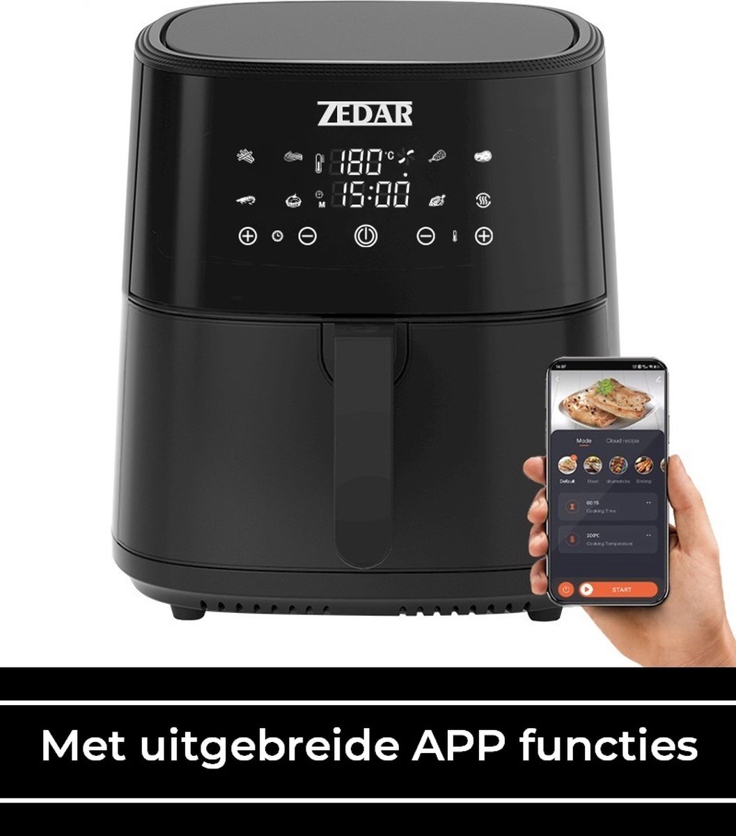 Afbeelding 3 van Airfryer XXL - Met APP - Groot 8 Liter - Heteluchtfriteuse - Zwart - Digital Touchscreen - 50 voorgeprogrammeerde gerechten Zedar AF600