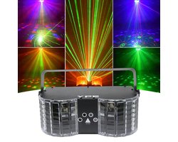 YPE® Discolamp - Party Lights - Disco licht - Party Laser - Double Mirror 4-Hole Laser Butterfly Light - LED's en Lasers - DMX ondersteuning, Afstand bestuurbaar en Geluid gestuurd