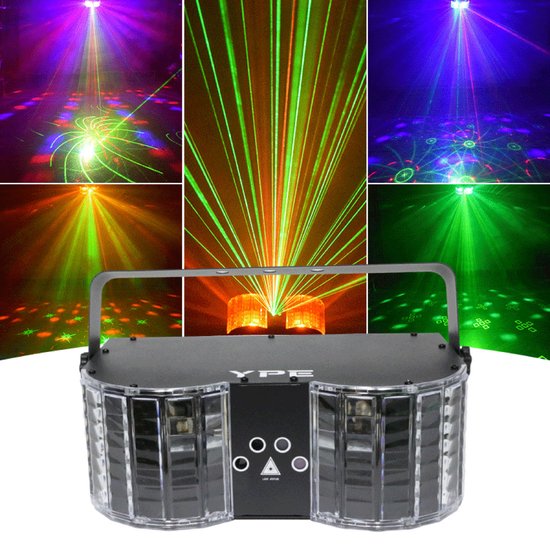 YPE® x YourPartyEquipment - Discolamp - Party Lights - Disco licht - Party Laser - Double Mirror 4-Hole Laser Butterfly Light - LED's, Lasers en Stroboscoop effect - DMX ondersteuning, Afstand bestuurbaar en Geluid gestuurd