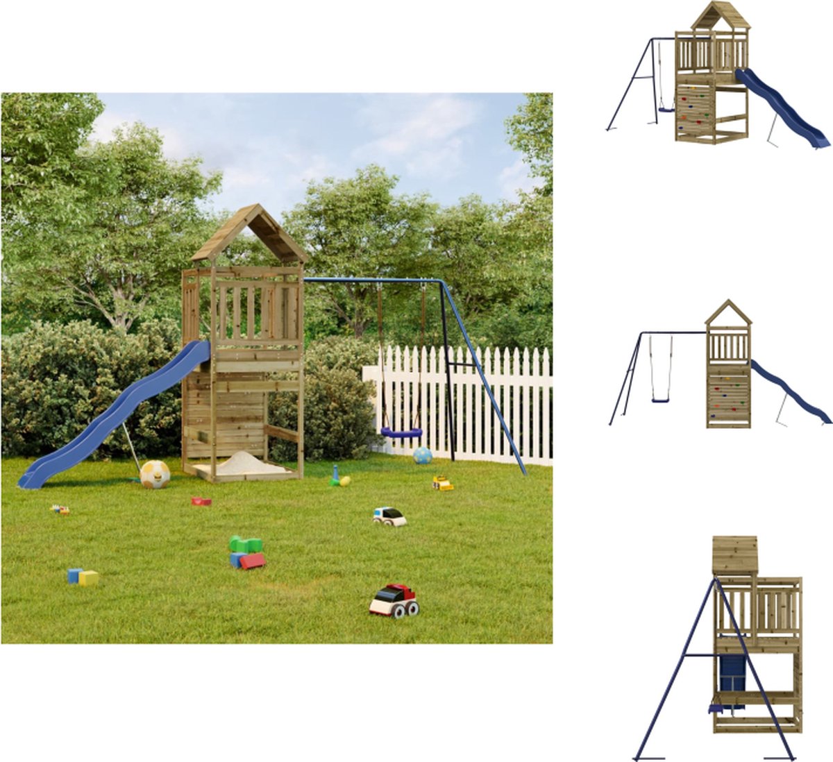 VidaXL Houten Speelset Multi-activiteitencentra 454x199x249 cm Geïmpregneerd hout Speeltoestellencombinatie