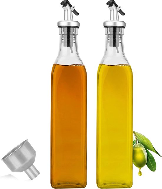 HOMENATUR Oliefles Van Glas Lekvrij 570 Ml Voor Olijfolie En Azijn In De Keuken Container Met Dispenser Maatschaal Design Zonder Druppels 603685153