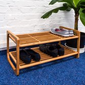 schoenenrek bamboe h x b x d: ca. 33 x 75 x 33 cm houten schoenenrek voor 6 paar schoenen, stapelbaar met 2 planken, als schoenenkast en zitbank, individueel uitbreidbaar, naturel
