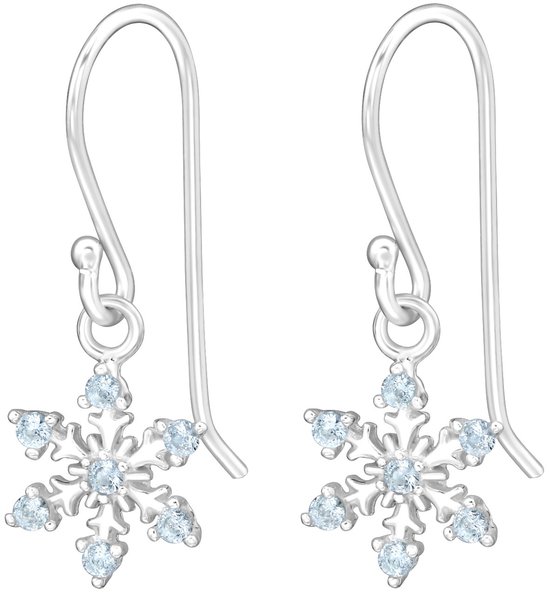 Joie|S - Boucles d'oreilles breloques flocon de neige argentées - boucles d'oreilles - zircone bleu tendre