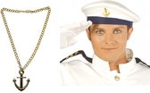 Carnaval verkleed Matrozen hoedje - wit - met gouden anker ketting - volwassenen - accessoires set