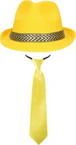 Carnaval verkleedset Yellowman - hoed en party stropdas - geel - heren/dames - verkleedkleding accessoires