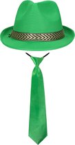 Carnaval verkleedset Greenman - hoed en party stropdas - groen - heren/dames - verkleedkleding accessoires