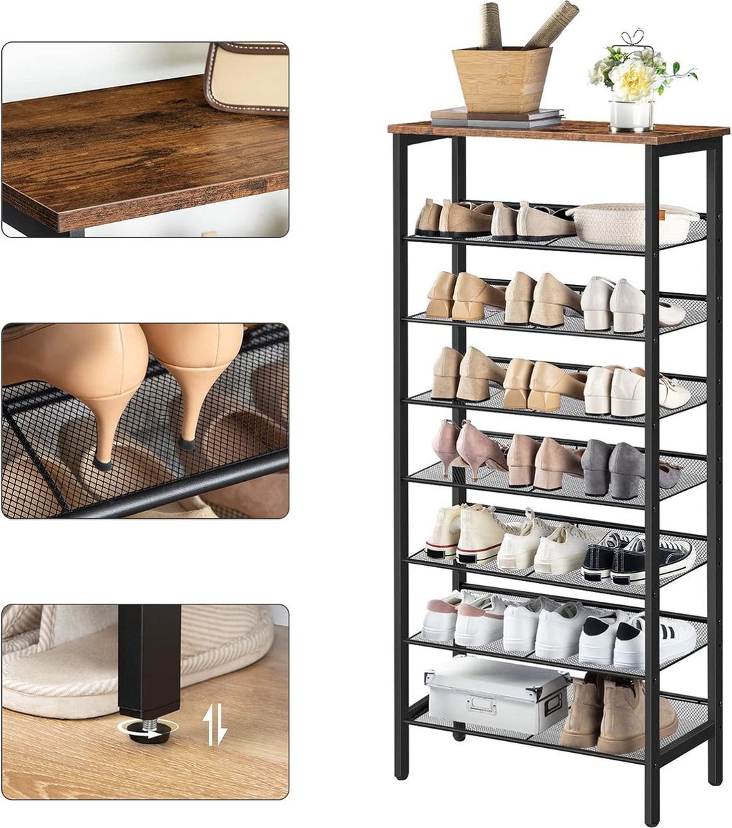 Schoenenrek schoenrek met 8 niveaus, smal voor 16-24 paar schoenen Schoenenrek schoenrek met 8 niveaus, smal voor 16-24 paar schoenen