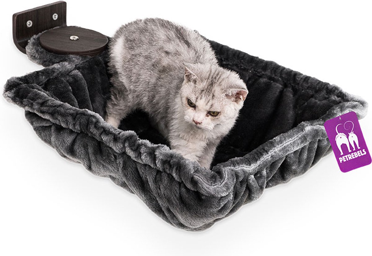 Petrebels Wandmeubel wandmontage Klimmuur Kat - Kattenmuur Hang square 1240 set-Wengé - 40 x 40 x 6 cm