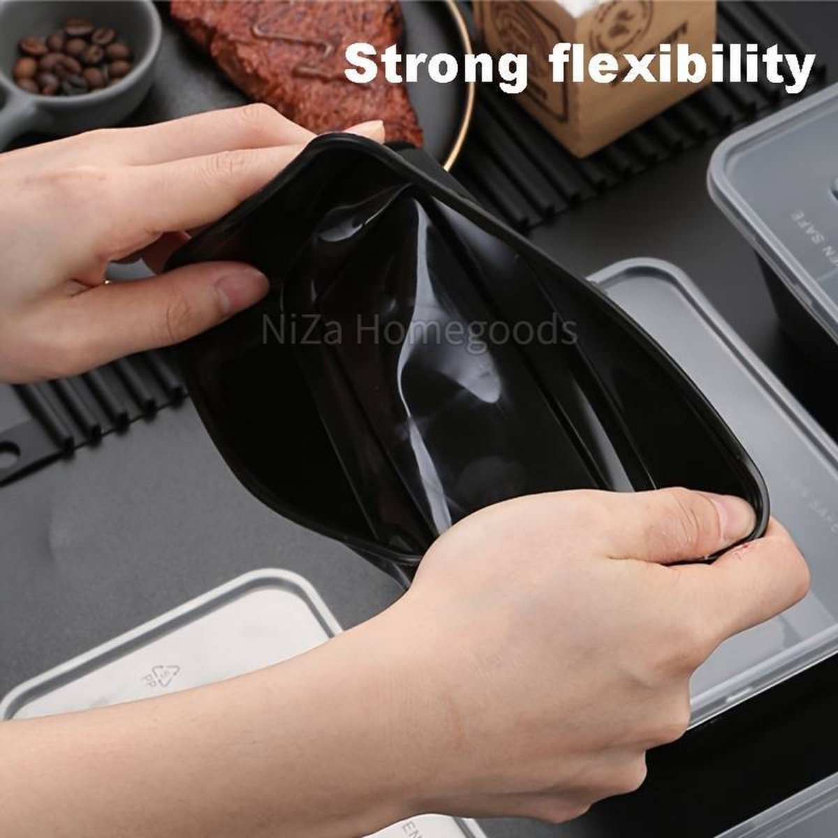 20 Stuks - Prep Meal Bakjes 1000 ML - Plastic Bakjes - Met Deksel - Maaltijden Bakjes - Lunch Bakjes - Magnetron Bakjes Met Deksel - BPA Vrij - Vershoud doos - 1000 ML - Zwart — afbeelding 2