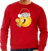 Bellatio Decorations Foute Kersttrui/sweater voor heren - bier - rood - grappig - emoji L