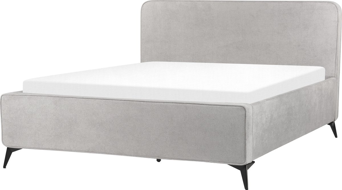 Beliani VALOGNES - Tweepersoonsbed - Lichtgrijs - 160 x 200 cm - Corduroy