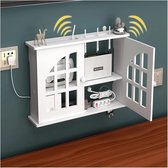 Router Opbergdoos - Wit - Wand-tv-kabel - Verbergen box - Hout en plastic - Kabelmanagementbox - Zwevend rek - Kabel-organizer - Box - Wifi - Router - Opbergbox