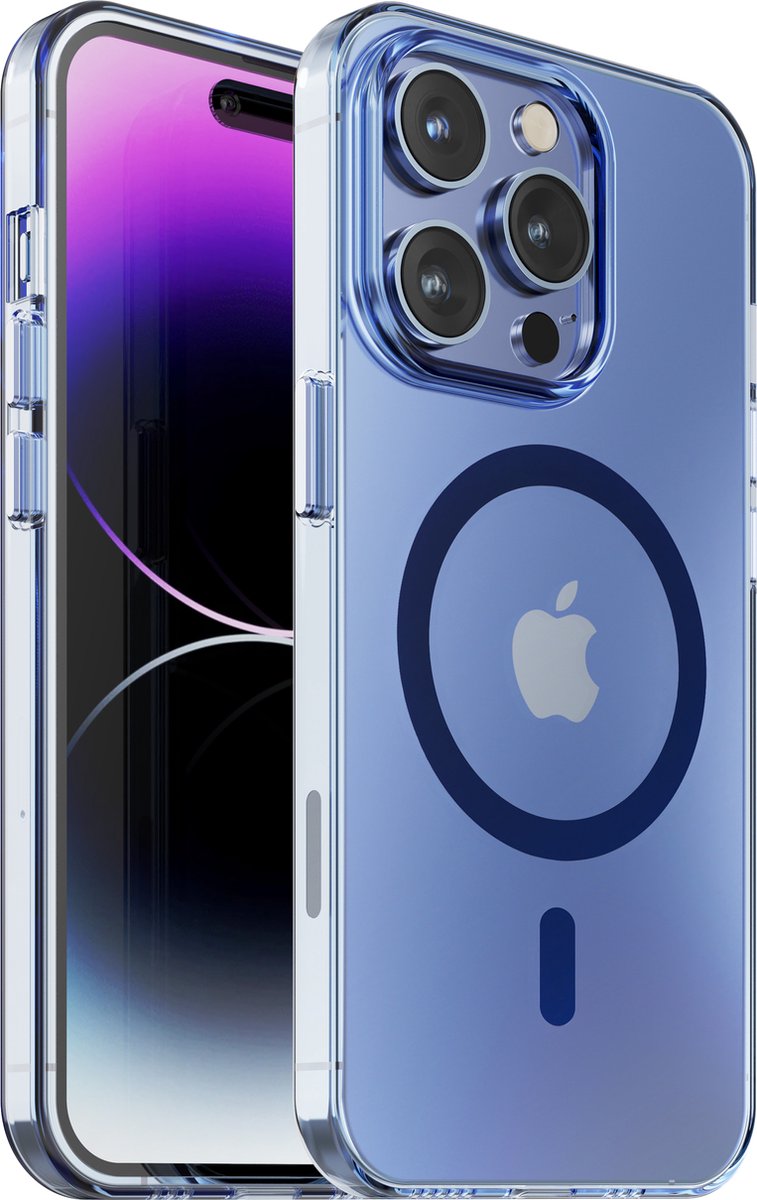 Hoesje geschikt voor iPhone 14 Pro Max MagSafe Transparant - Blauw - Kristalhelder - Hard Case - Limited Edition