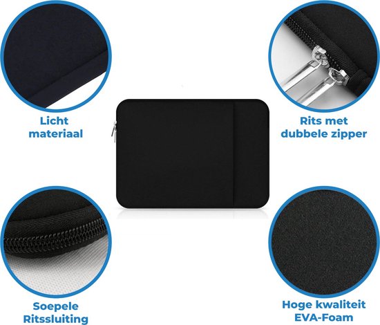 Igoods Laptophoes - Laptophoes 14 inch - Laptop hoes Met Extra Vak Zwart Neopreen - Schokbestendig - Krasbestendig - Laptoptas - Laptop sleeve - Laptop case - Laptop cover - Laptophoes 13 inch - Laptop tas 13/14 inch - Igoods