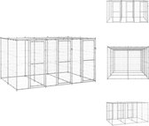 vidaXL Hondenkennel - veelzijdig - buiten - Afmetingen- 330 x 220 x 180 cm - Duurzaam en gegalvaniseerd - PE dak - Scharnierdeur - Zilver - vidaXL - Kennel