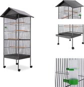 vidaXL Cage à oiseaux - Grande cage avec toit - 66 x 66 x 155 cm - Zwart - Cage