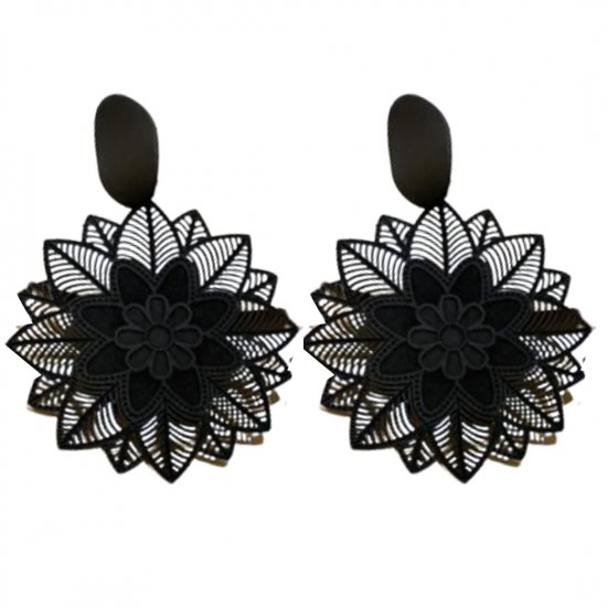 Clip- oorbellen -zwart- bloem- lang- geen gaatje- Charme Bijoux