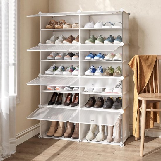 Songmics Schoenrek Kunststof, Rechthoekig Schapsyste Met 15 Vakken Doe Het Zelf Insteekplank Opbergrek Garderobe Schoenenopberger Metaaldraad Wit Lpc44s 1197234177