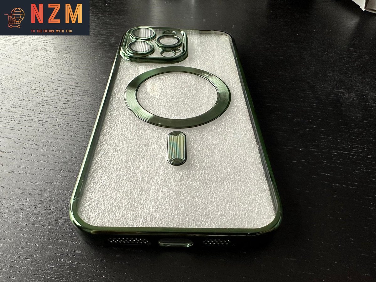 Nzm16 voor iPhone 15 Pro Case Hoesje Luxe Plating Groen Magnetische Voor Draadloze Opladen Cover