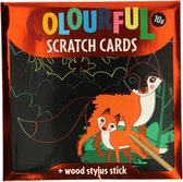 Scratch kaarten (krassen) set van 10 stuks met dieren (kleurrijke kraskaart / kleurboek animals / bosdieren / wilde dieren jungle natuur) inclusief houten kraspen (creatief cadeau idee kinderen / verjaardag!)