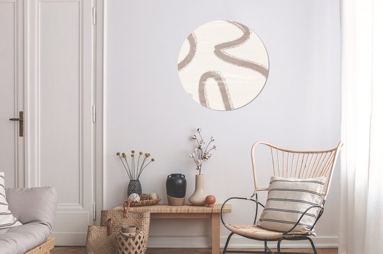 WallCircle® Wandcirkel 60x60 cm - Muurcirkel Moderne kunst - Beige - Abstract - Muurdecoratie woonkamer - Wanddecoratie slaapkamer - Kamer decoratie accessoires - Ronde schilderijen